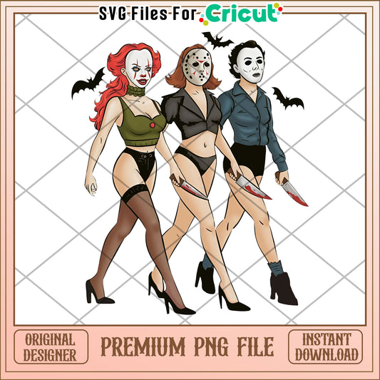 Killers girls png, halloween pumpkin png, halloween music png