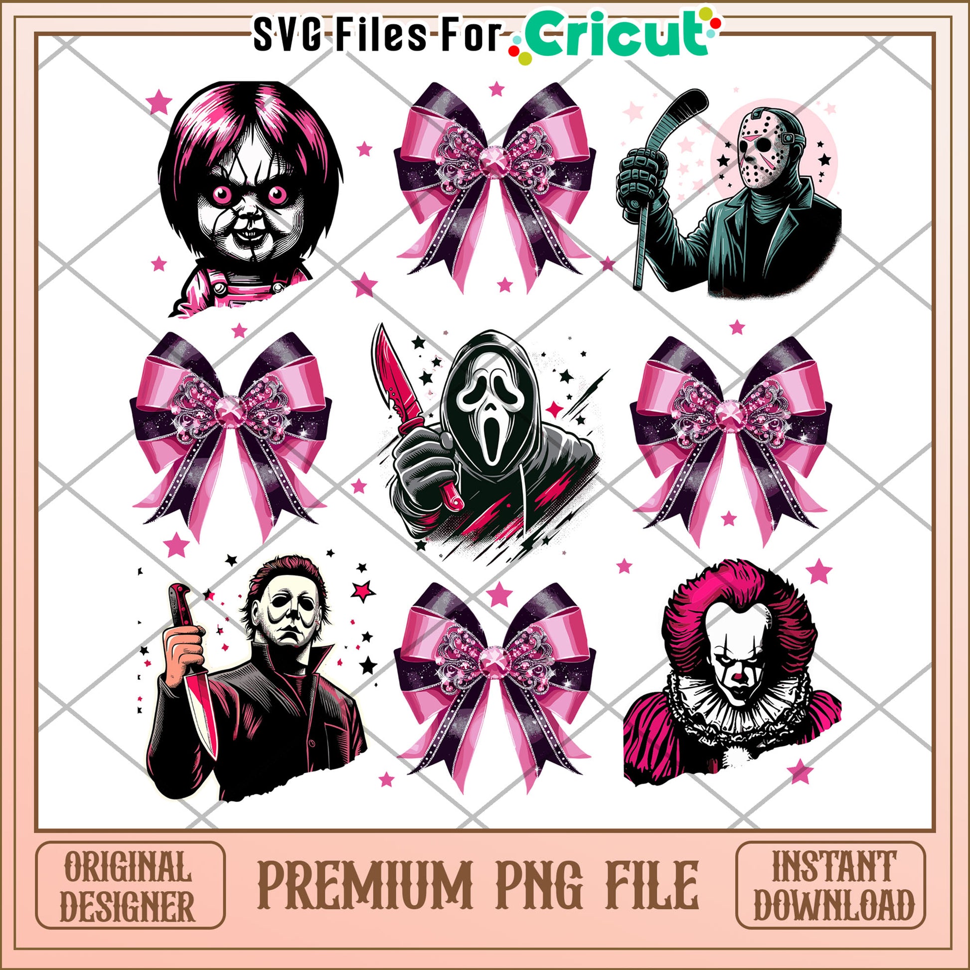 Killers pink bowtie png, halloween horror nights png, halloween png