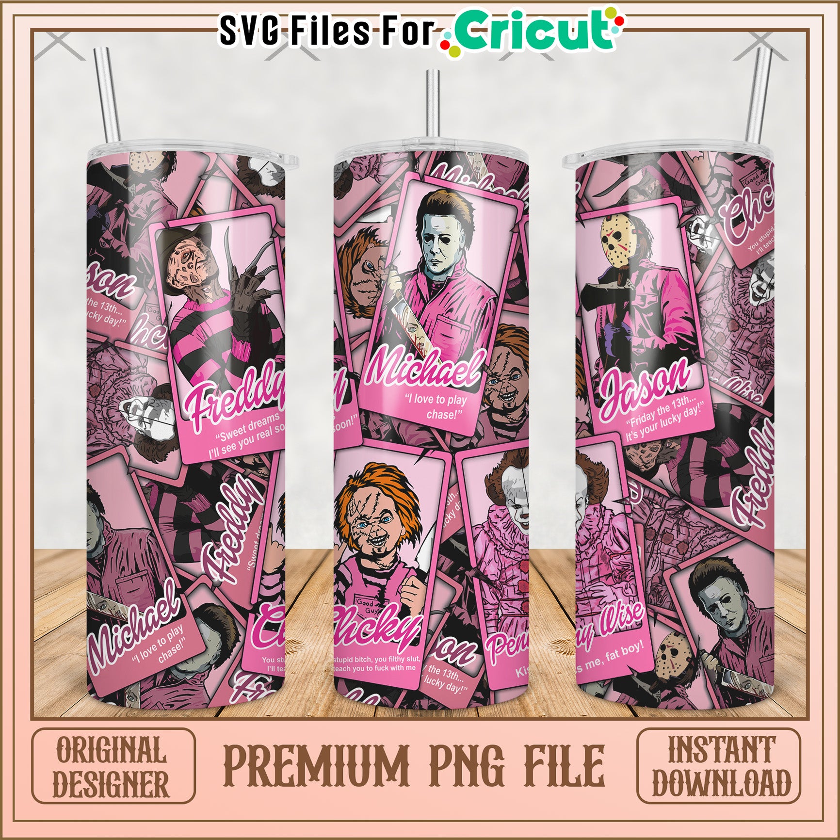 Killers pink tumbler design png, horror movie png, halloween tumbler png