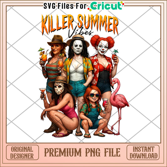 Killer summer girl vibes png, happy halloween​ png, spooky quotes png