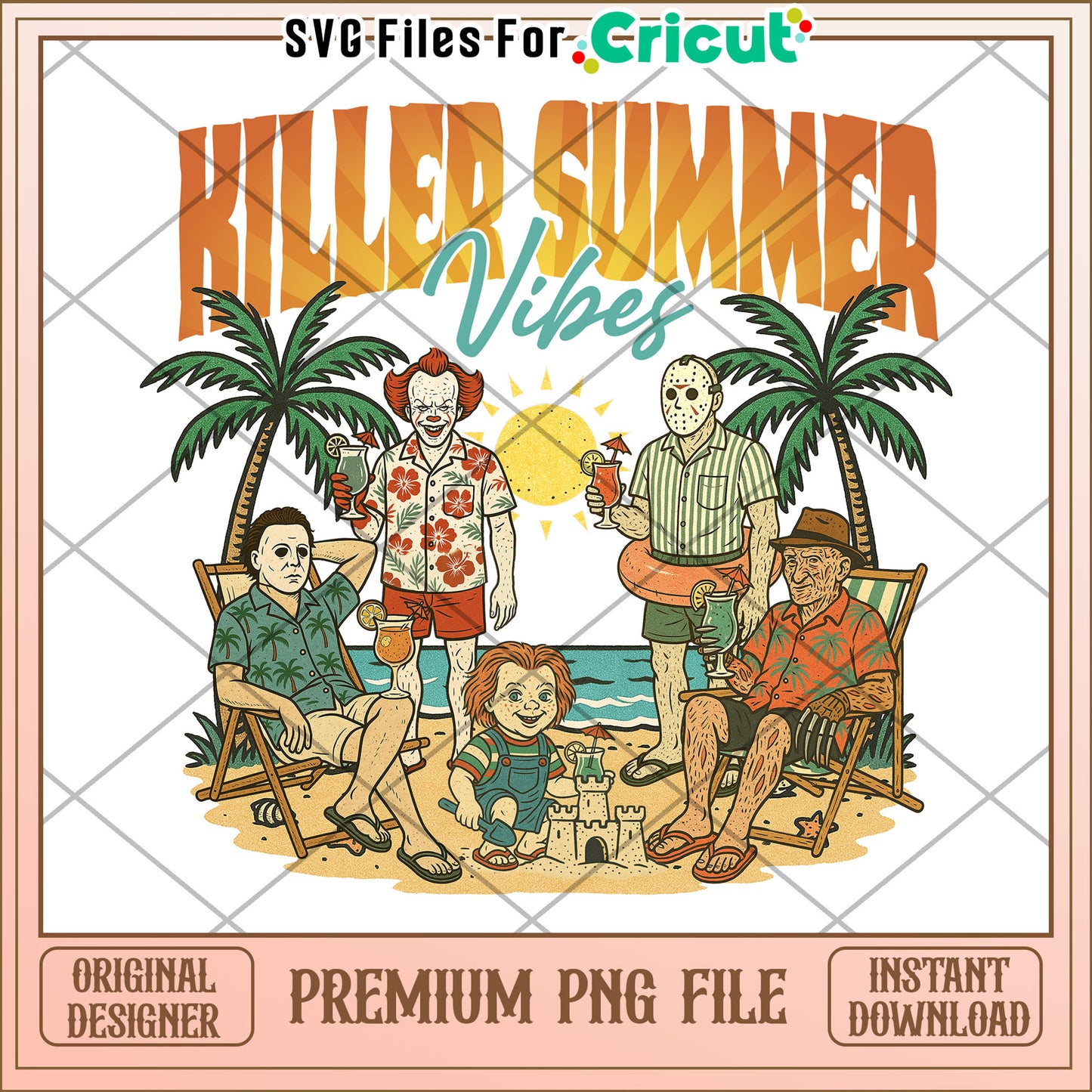 Killer summer holiday vibes png, happy halloween​ png, spooky quotes png