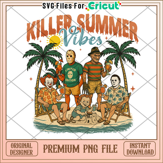 Killer summer vibes png, happy halloween​ png, spooky quotes png