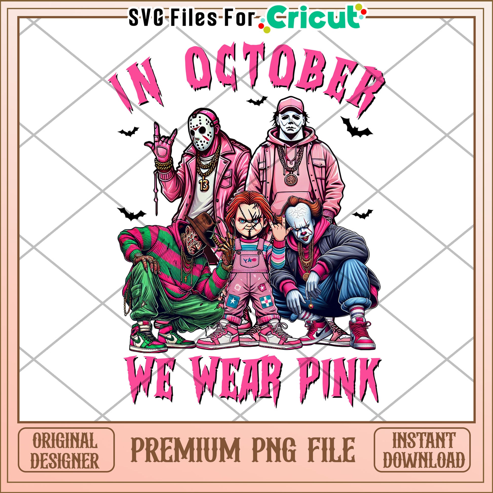 Killers wear pink design png, halloween jokes​ png, halloween drawings​ png