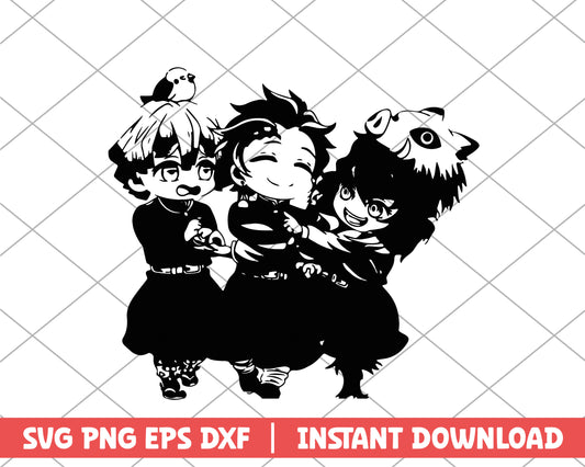 Kimetsu no yaiba tanjiro x zenitsu x inosuke anime svg