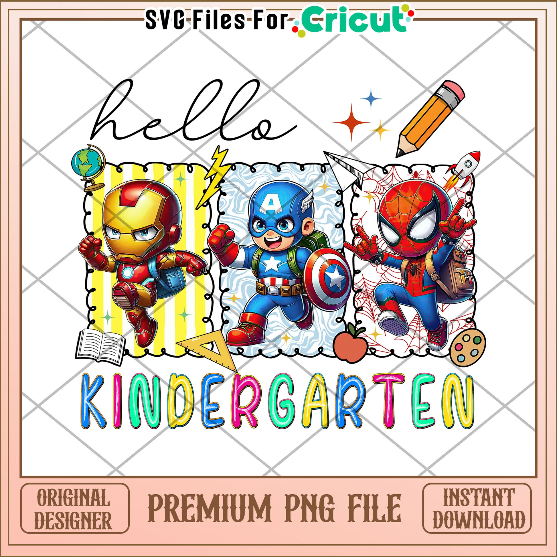 Kindergarten hello png, back to school png, avengers school png
