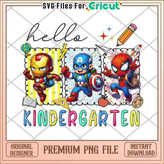 Kindergarten hello png, back to school png, avengers school png