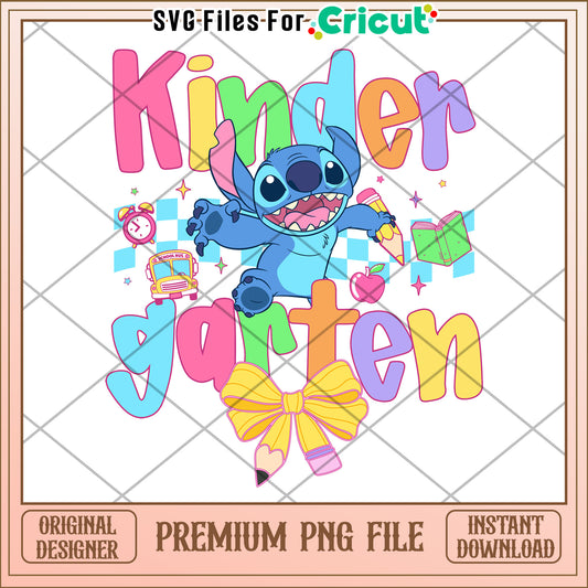 Kindergarten stitch school design png, back to school quote png, cute student png