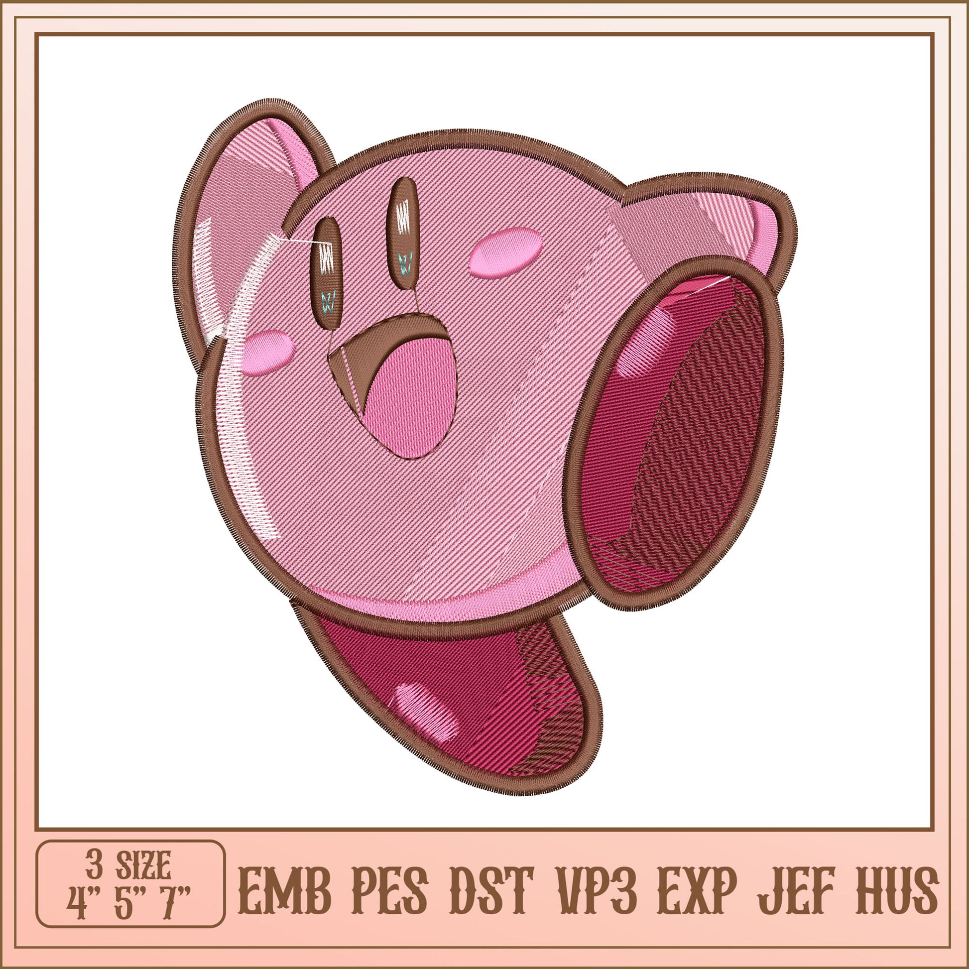 Kirby Embroidery Design 3 Sizes