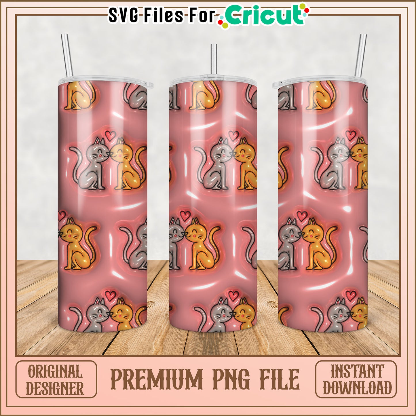 Kissing Cats Tumbler PNG Design