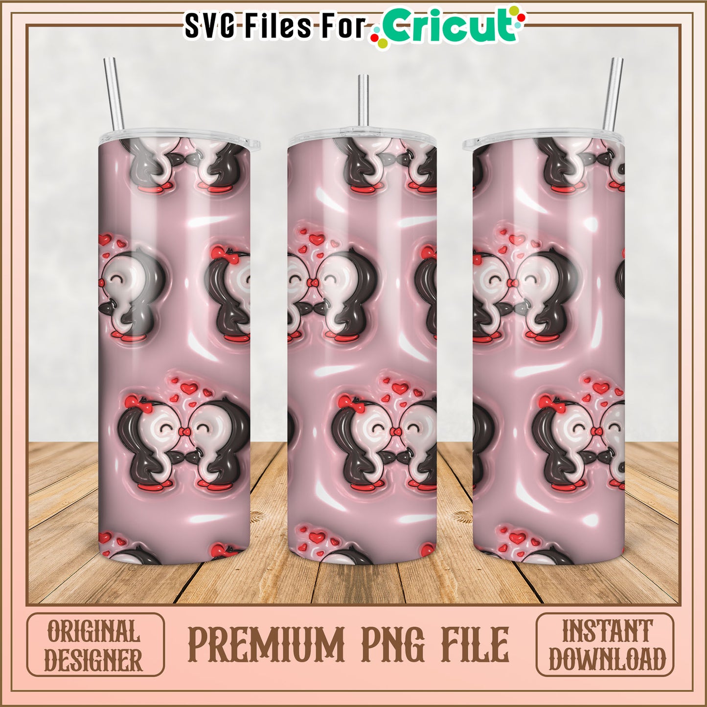 Kissing Penguins Tumbler PNG Design