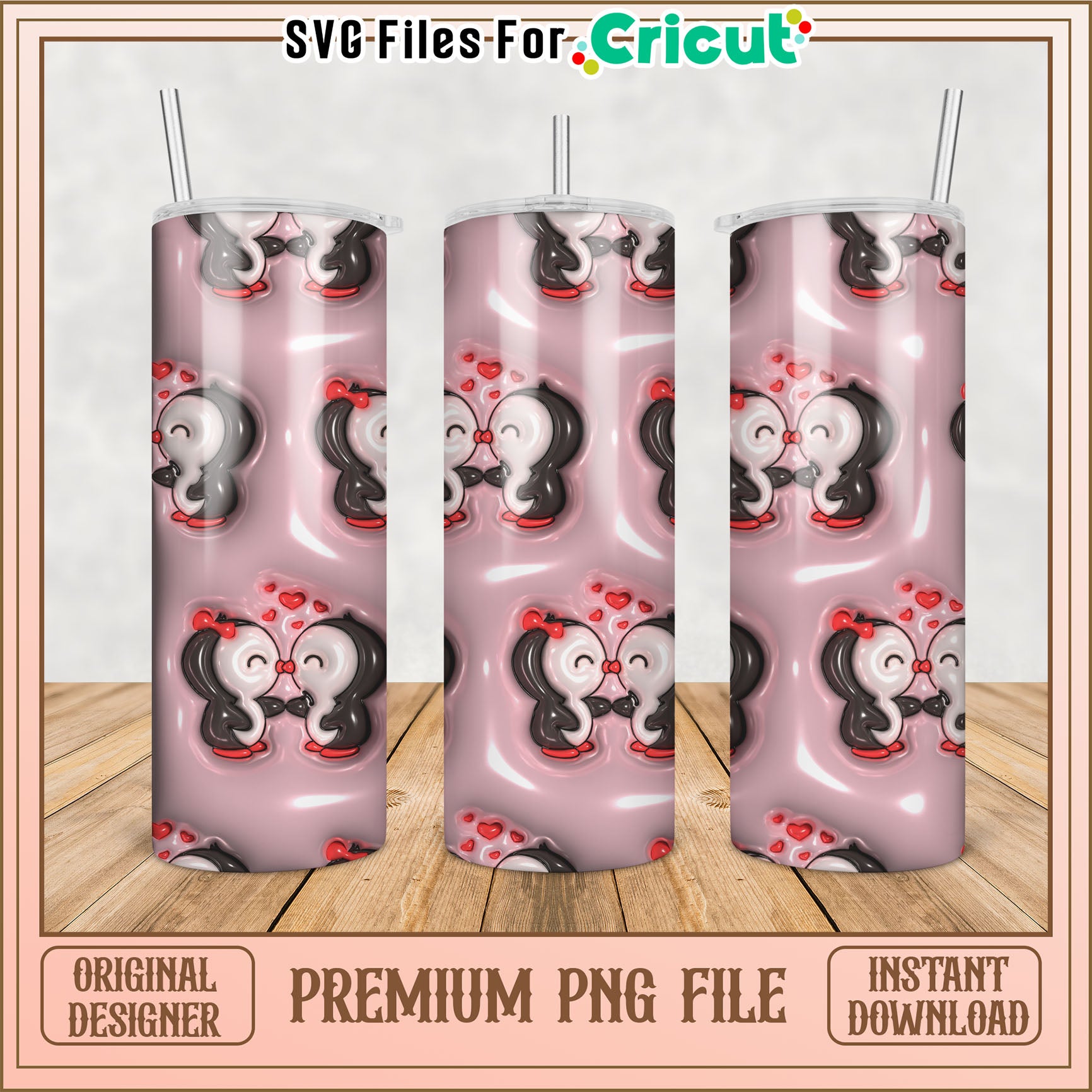 Kissing Penguins Tumbler PNG Design