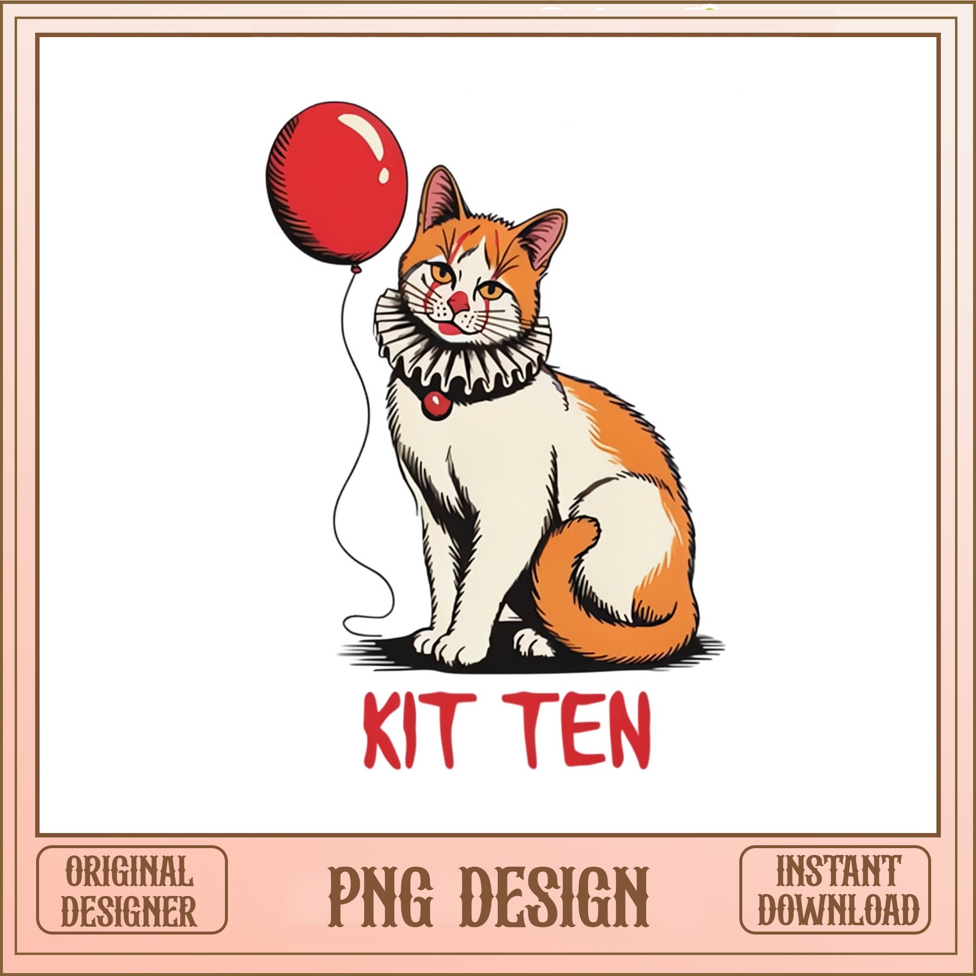 Kitten IT Clown Cat Red Balloon Halloween PNG, Funny Cat PNG, Horror Cat PNG