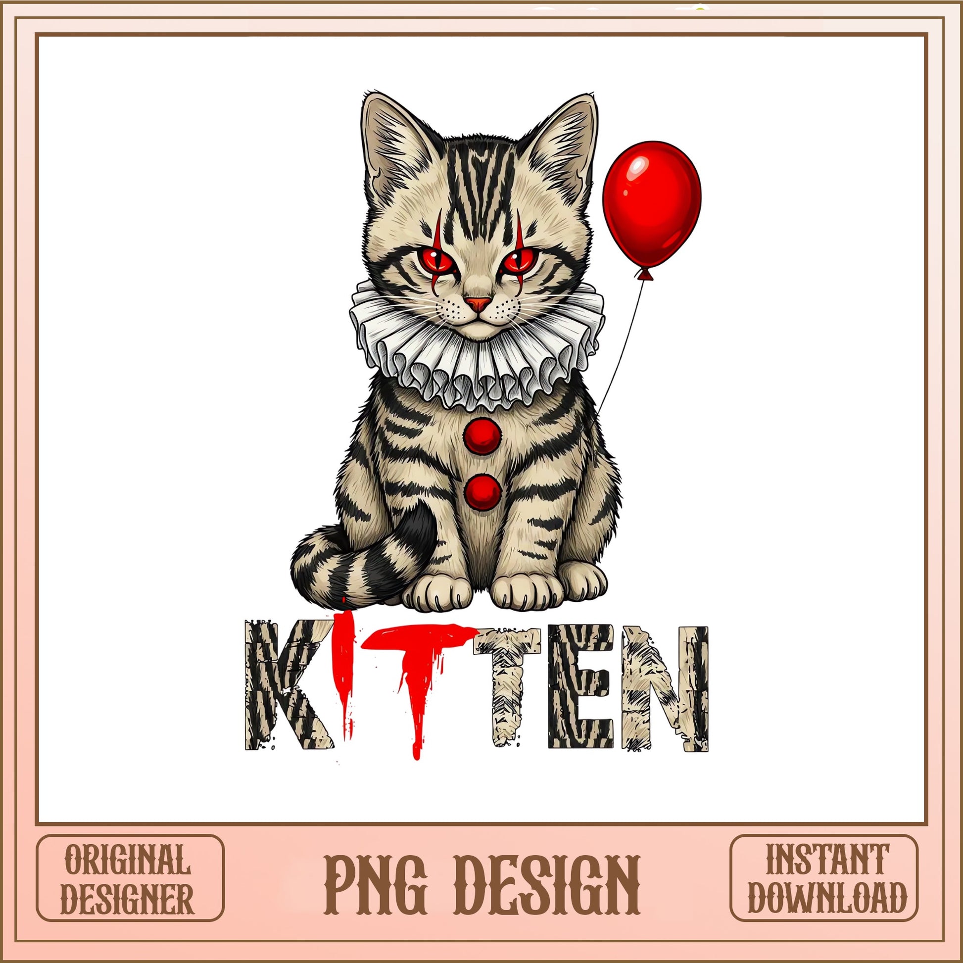 Kitten Pennywise Halloween PNG, Scary Cat Clown PNG, Horror Cat PNG