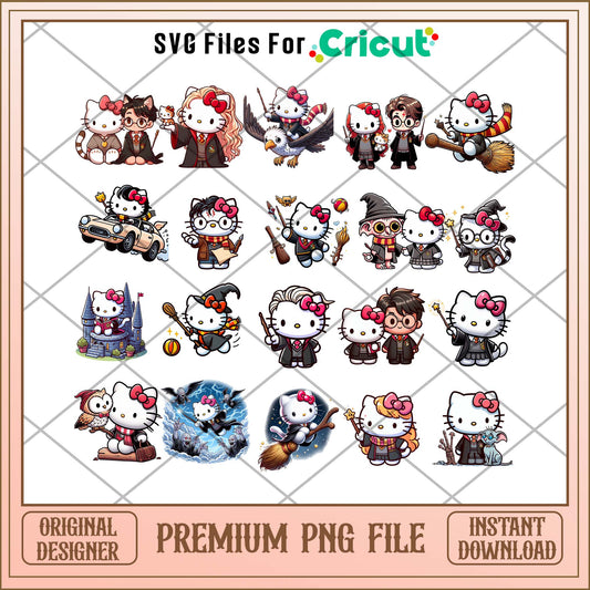 Hello Kitty Harry Potter Chibi png bundle, Hello kitty Chibi bundle