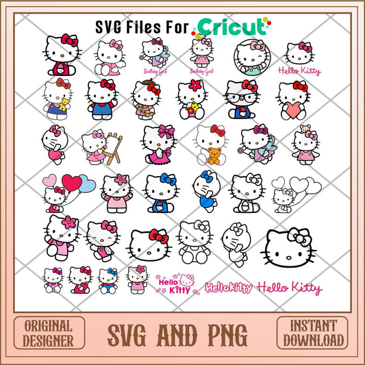 Hello Kitty cute cat head svg bundle