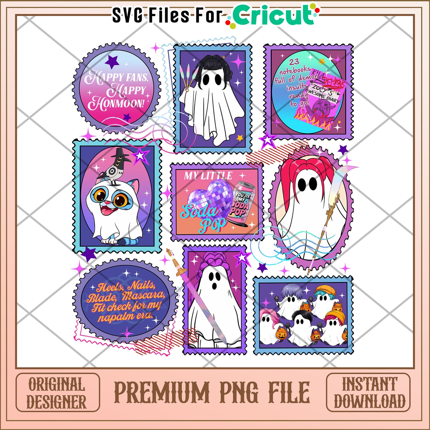 Kpop Hunter Stamp Halloween png, kpop cartoon png, halloween season png