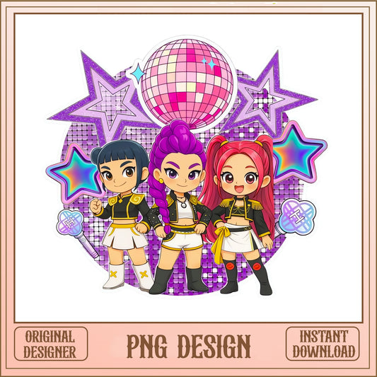 Kpop Girl Group Chibi PNG, Disco Ball Stars PNG, Kpop PNG