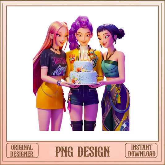 Kpop Girls Birthday Cake PNG, Anime Girl Squad PNG, Birthday PNG