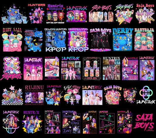 Kpop band cartoon bundle png, cute idol group art bundle png, animated music star design bundle png