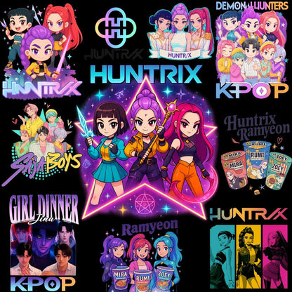 Kpop cartoon design bundle png, cute idol artwork bundle png, trending fan art style bundle png