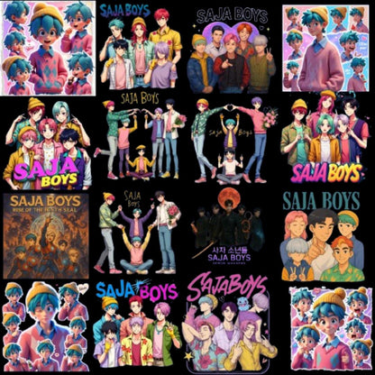 Kpop cartoon design bundle png, cute idol artwork bundle png, trending fan art style bundle png