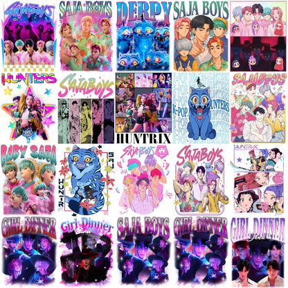 Kpop cartoons bundle png, cute idol chibi art bundle png, trending fan comic style bundle png