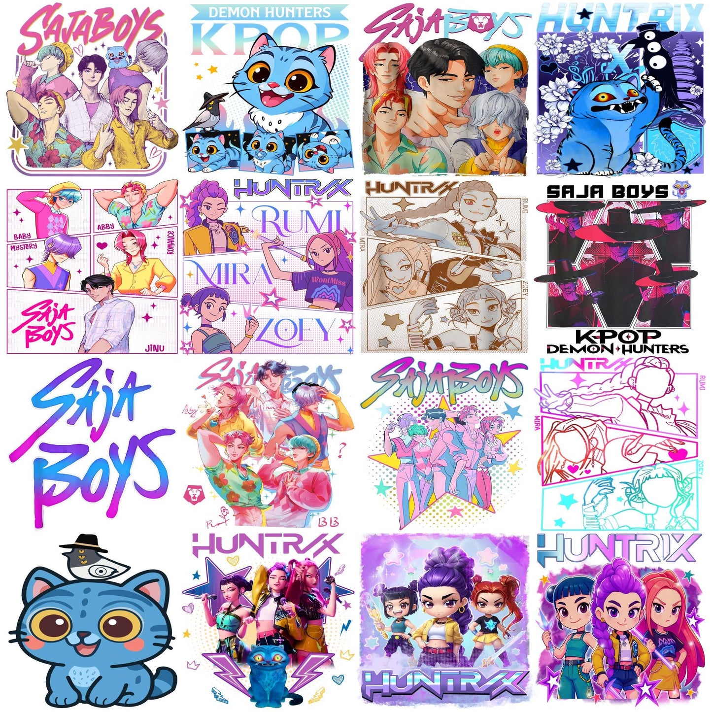 Kpop cartoons bundle png, cute idol chibi art bundle png, trending fan comic style bundle png
