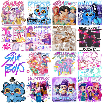 Kpop cartoons bundle png, cute idol chibi art bundle png, trending fan comic style bundle png