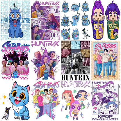 Kpop cartoons bundle png, cute idol chibi art bundle png, trending fan comic style bundle png