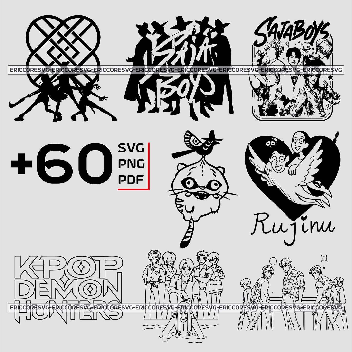 Kpop demon hunter black design bundle svg, idol warrior aesthetic bundle svg