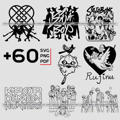 Kpop demon hunter black design bundle svg, idol warrior aesthetic bundle svg