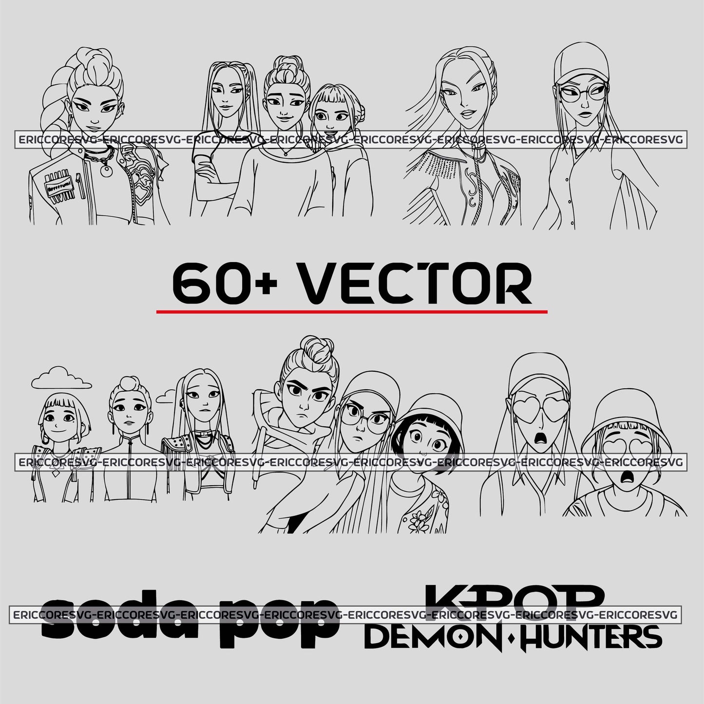Kpop demon hunter black design bundle svg, idol warrior aesthetic bundle svg