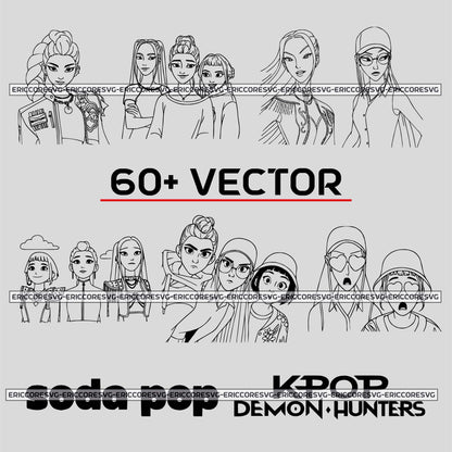 Kpop demon hunter black design bundle svg, idol warrior aesthetic bundle svg