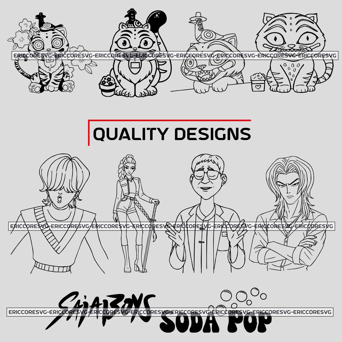 Kpop demon hunter black design bundle svg, idol warrior aesthetic bundle svg