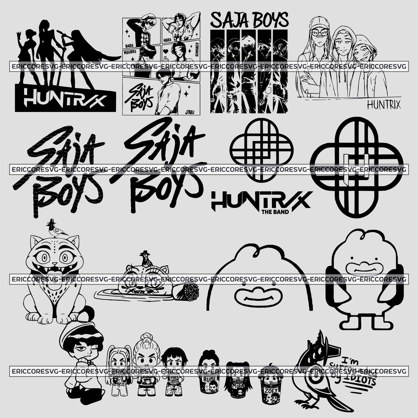 Kpop demon hunter black design bundle svg, idol warrior aesthetic bundle svg