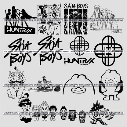 Kpop demon hunter black design bundle svg, idol warrior aesthetic bundle svg