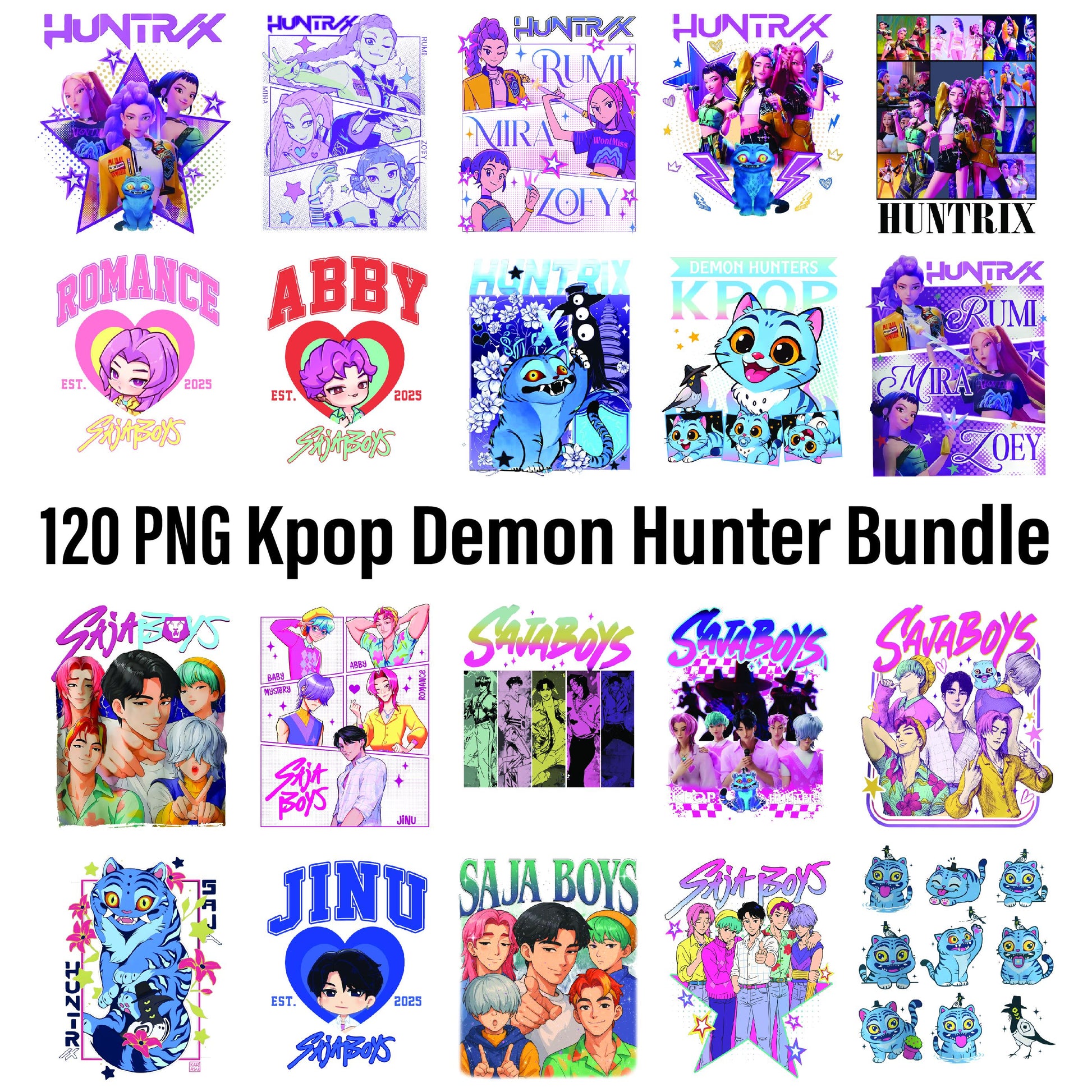 Kpop demon hunter bundle png, dark fantasy idol bundle png, gothic kpop warrior bundle png