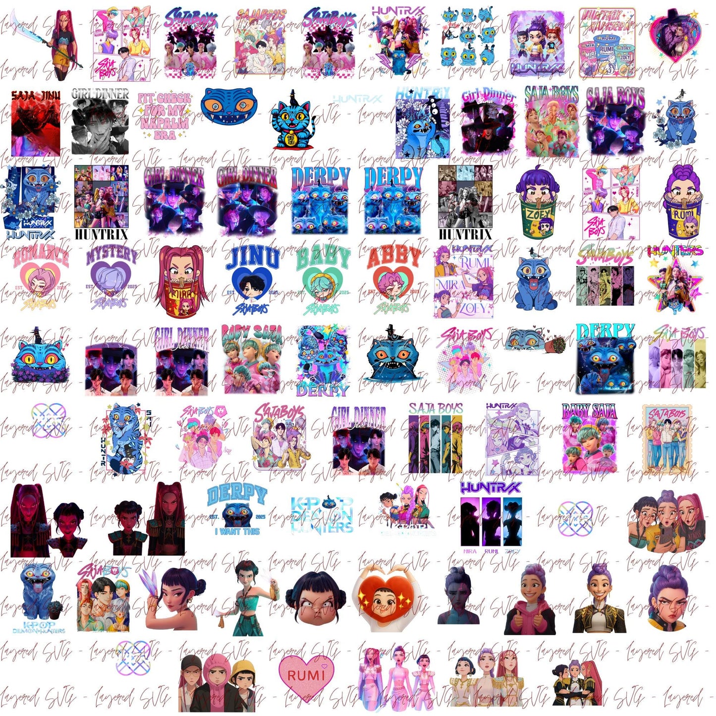 Kpop demon hunter bundle png, kpop anime style bundle png, demon hunter bundle png