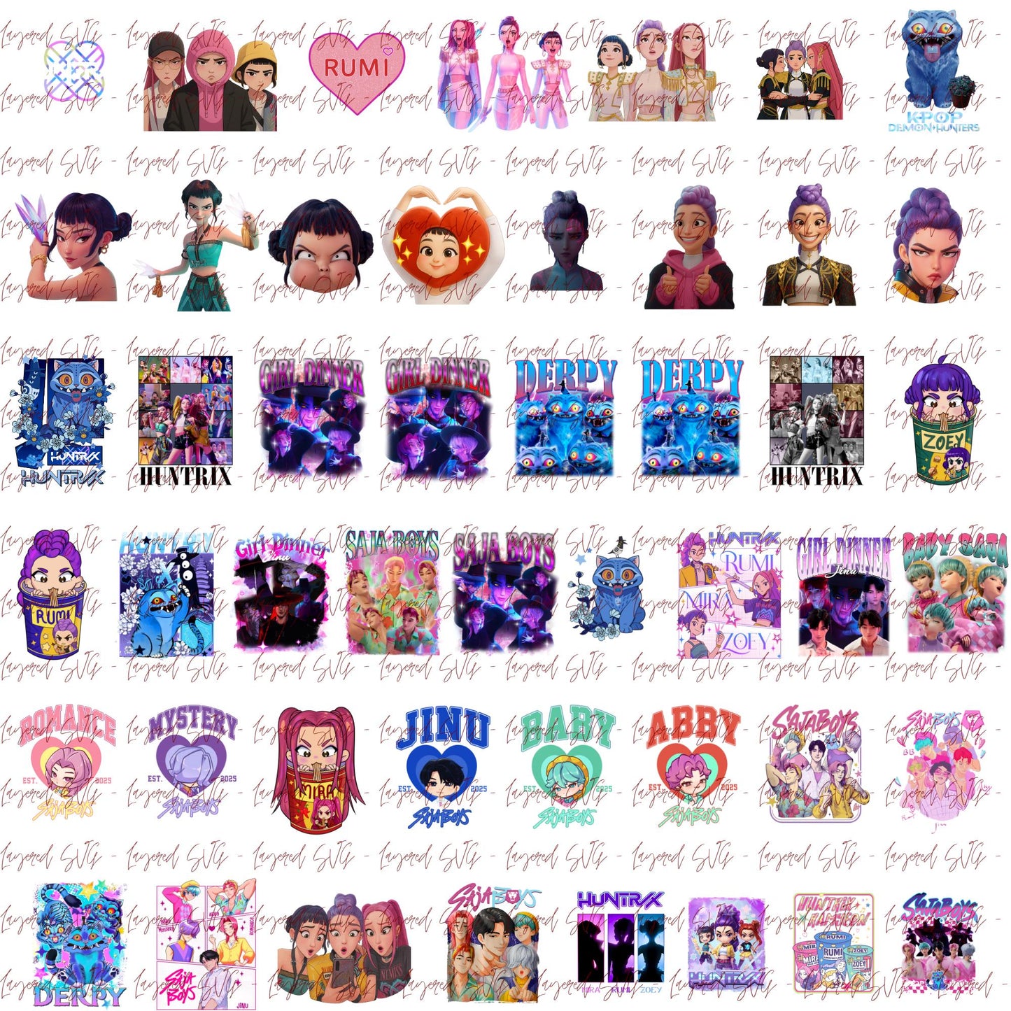 Kpop demon hunter bundle png, kpop anime style bundle png, demon hunter bundle png