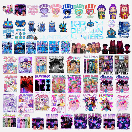 Kpop demon hunters characters bundle png, stylish anime idol bundle png, trending fantasy kpop bundle png