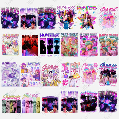 Kpop demon hunters characters bundle png, stylish anime idol bundle png, trending fantasy kpop bundle png