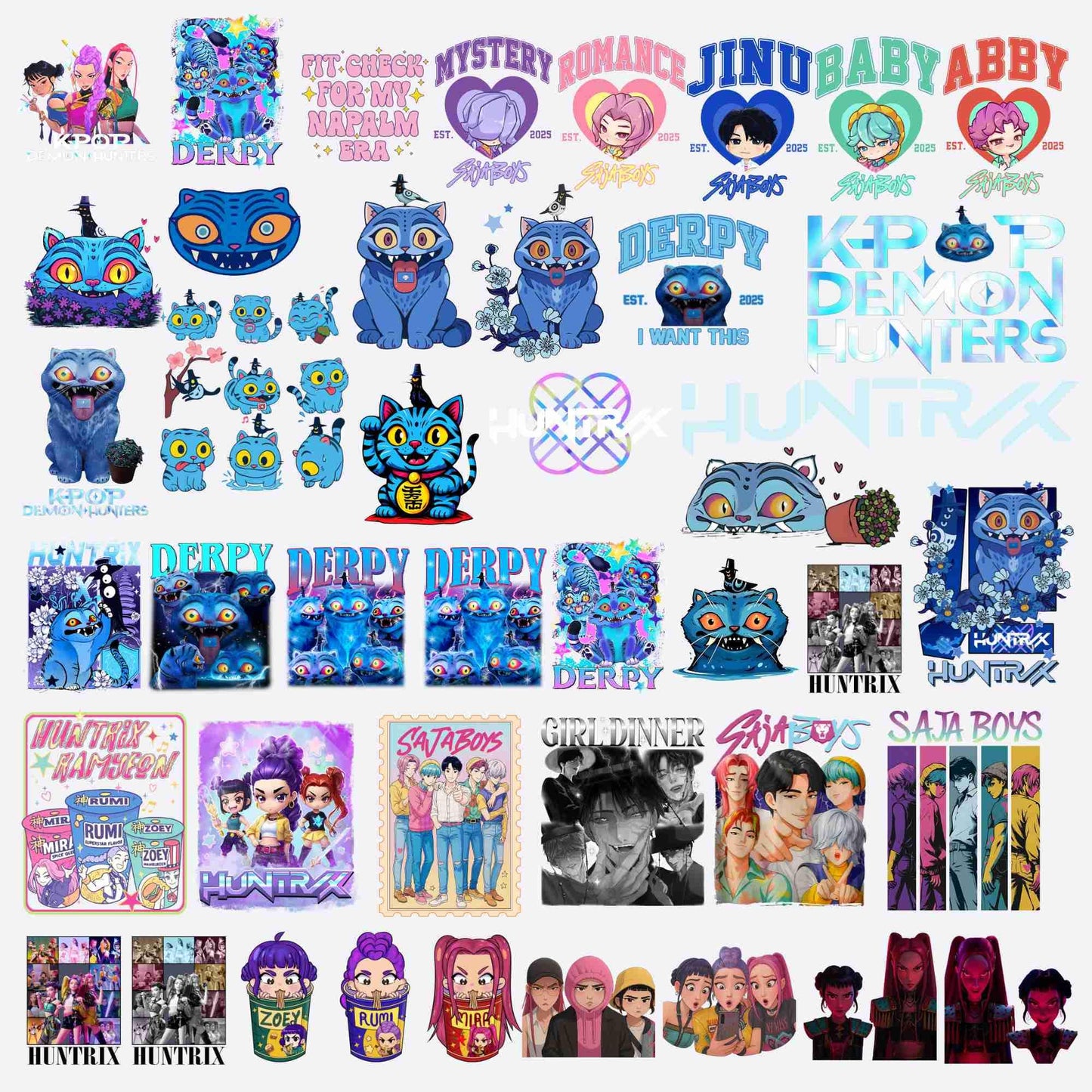 Kpop demon hunters characters bundle png, stylish anime idol bundle png, trending fantasy kpop bundle png