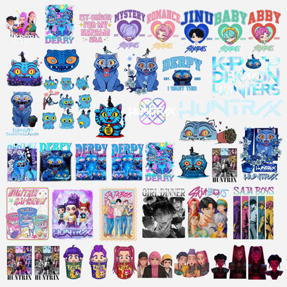 Kpop demon hunters characters bundle png, stylish anime idol bundle png, trending fantasy kpop bundle png