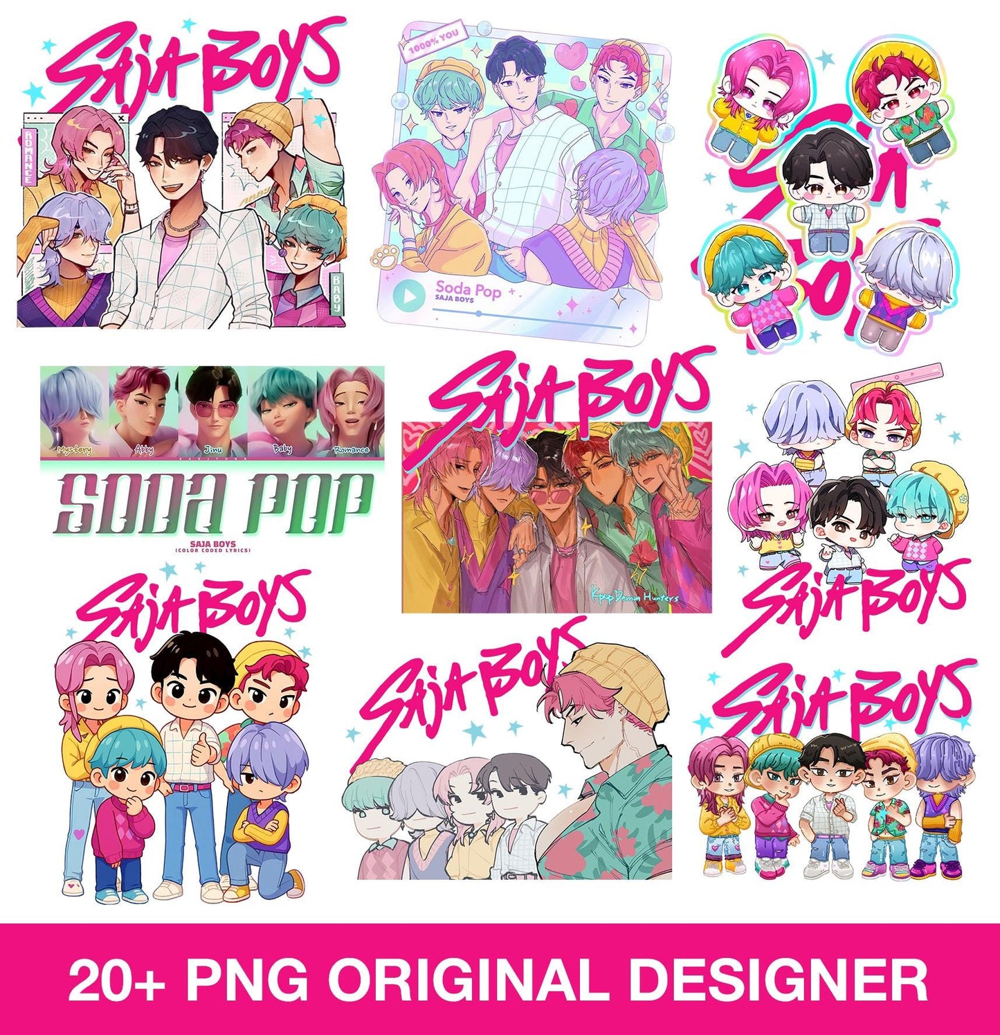 Kpop demon slayer bundle png, anime kpop bundle png, kpop band bundle png