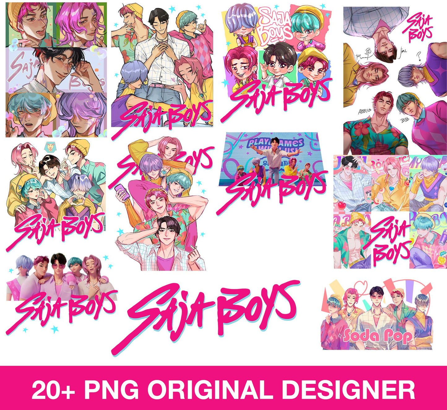 Kpop demon slayer bundle png, anime kpop bundle png, kpop band bundle png