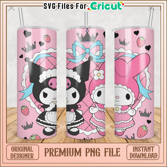 Kuromi and melody tumbler png, cute cartoon png, hello kitty​ png
