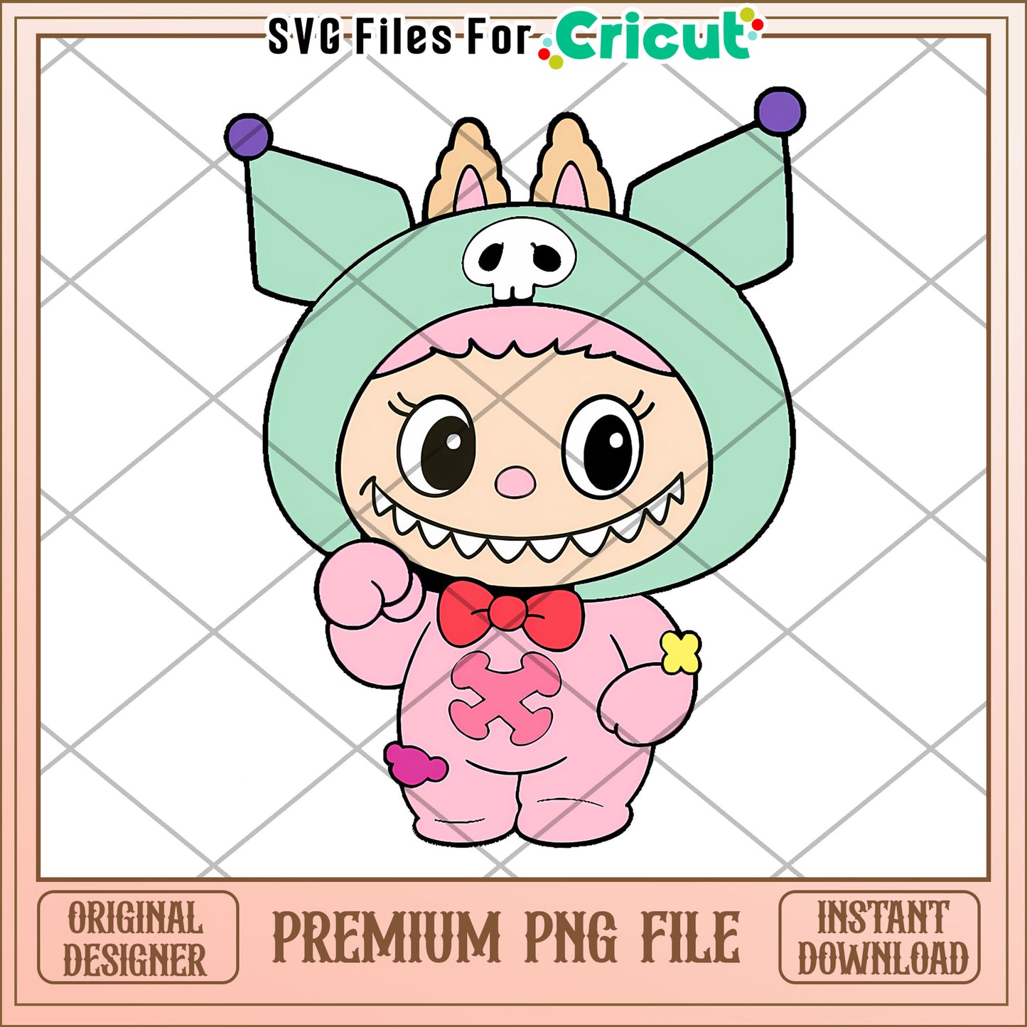 Kuromi pink and green labubu png, secret labubu​ png, labubu art​​​ png