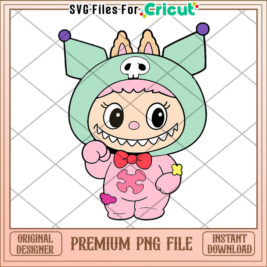 Kuromi pink and green labubu png, secret labubu​ png, labubu art​​​ png