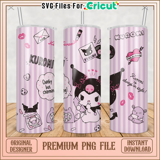 Kuromi pink tumbler design png, cute cartoon png, hello kitty​ png