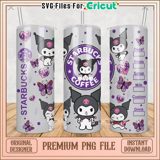 Kuromi tumbler logo design png, cute cartoon png, hello kitty​ png